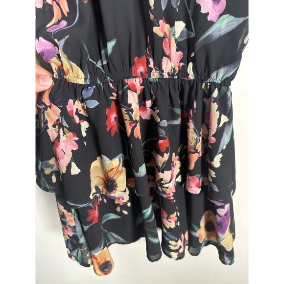 YUMI KIM Black Floral Class Act Lake Side Long Sleeve Tiered Mini Dress Size S - Picture 5 of 10